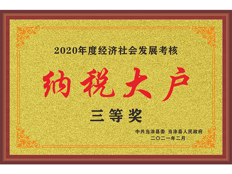 納稅大戶榮譽(yù)證書